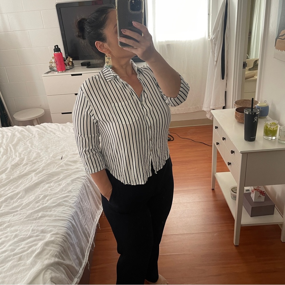 Ava Sky Button Down Striped Blouse - image 3